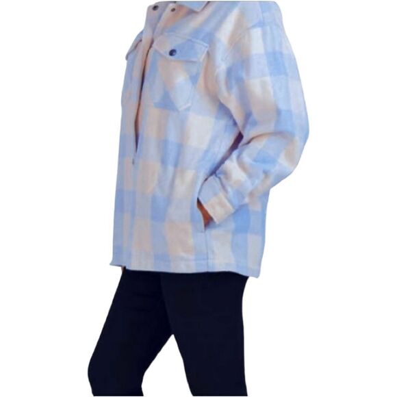 HFX Women's Plus Size Blue & White Plaid SHACKET JACKET XXL - Picture 4 of 16